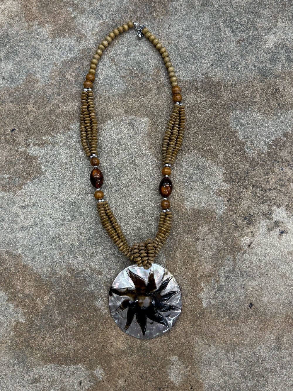 Bohemian Brown Beaded Necklace with Silver Star Pendant